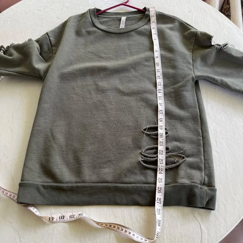 ALO Yoga Fade Ripped Pullover Sweatshirt in Jungle Green Size S - Picture 5 of 6
